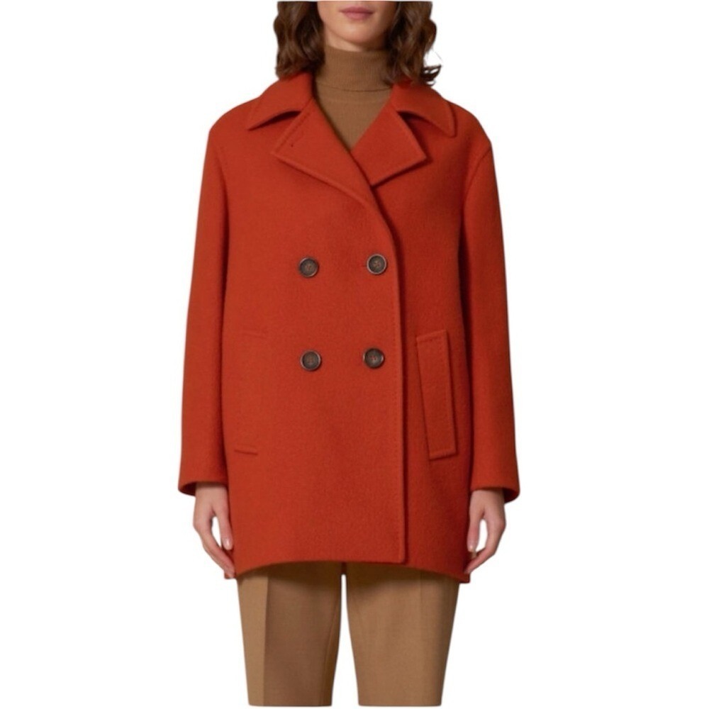 Cinzia Rocca Orange Virgin Wool Double Breasted Peacoat Made in Italy Size 10
